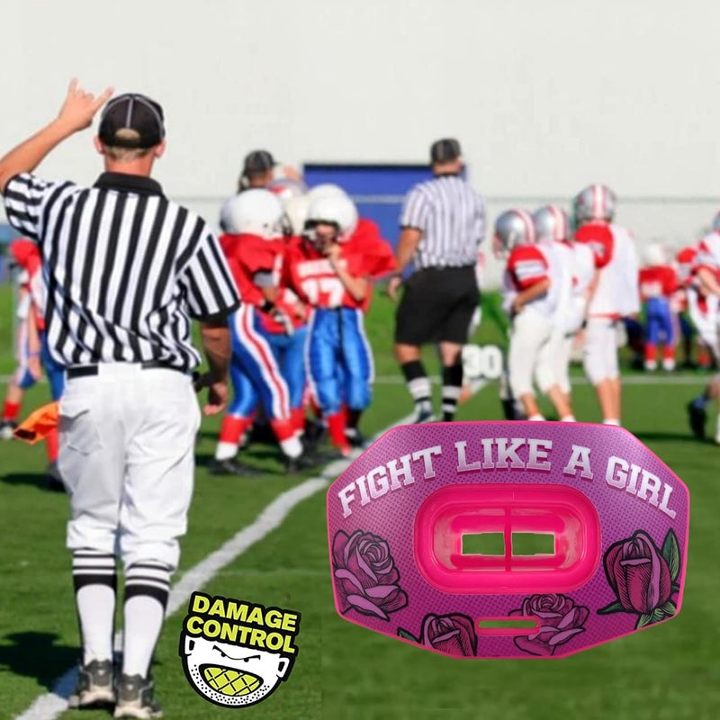 DAMAGE CONTROL Youth Football Mouth Guard – Breathable No Boil Mouthpiece, Protects Lips & Teeth, Works with Braces, Includes Helmet Strap – Sports Gear & Accessories (Fight Like Girl) - Image 5